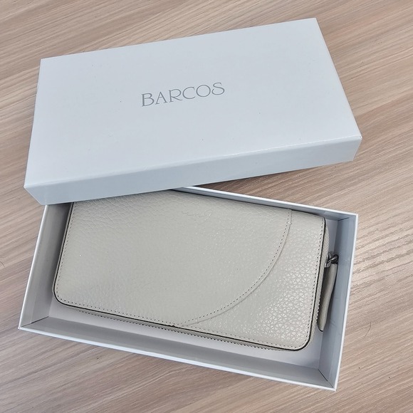 Pebbled Leather Long Wallet Womens Off White BARCOS Zip Around Envelope JAPAN - Picture 3 of 11